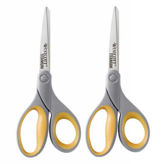 Westcott® 8" Gray & Yellow Soft Grip Titanium Bonded Straight Scissors, 2ct. By Wescott | Michaels®